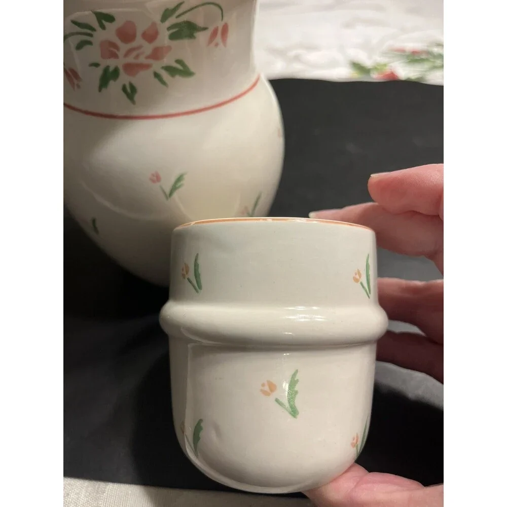 Vtg 1985 Pink Roses Bedside Tumble Up Carafe 2pc Portugal